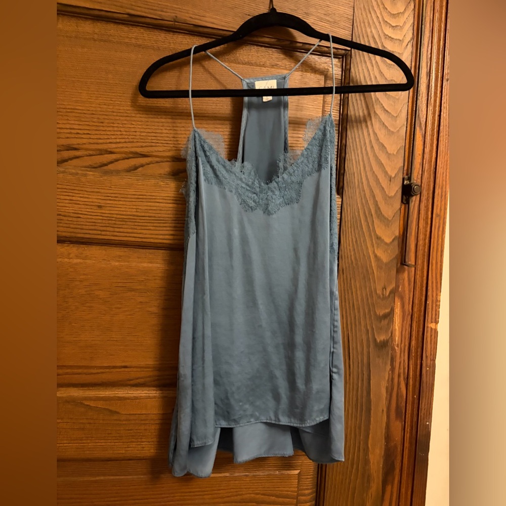 Elegant Blue Lace Trim Tank Top